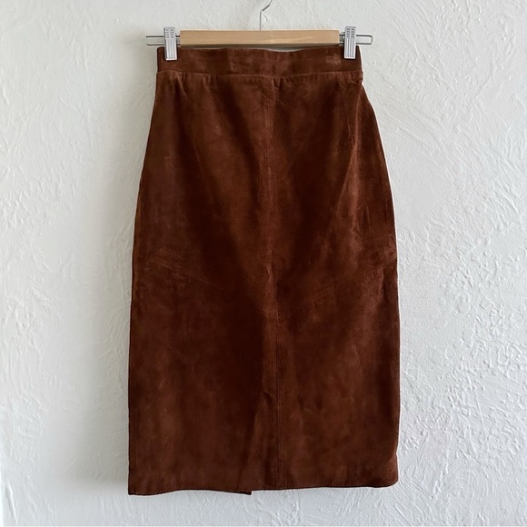 Vintage Dresses & Skirts - 90s Vintage Brown Suede Midi Skirt Size 6